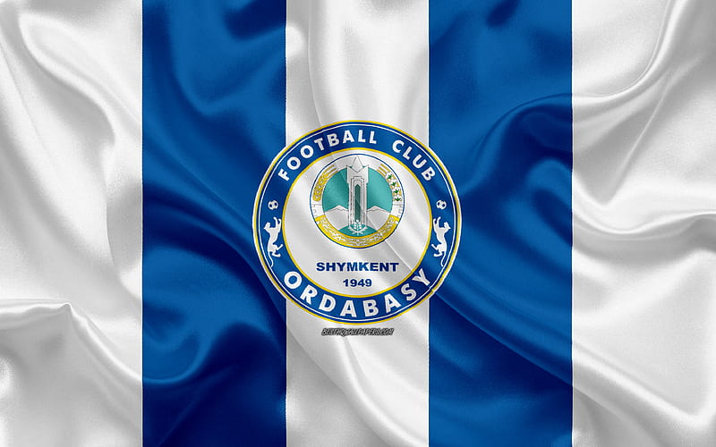 FC Ordabasy Kazakh football club, blue white flag, silk flag, Kazakhstan Premier League, Shymkent, Kazakhstan, football, HD wallpaper