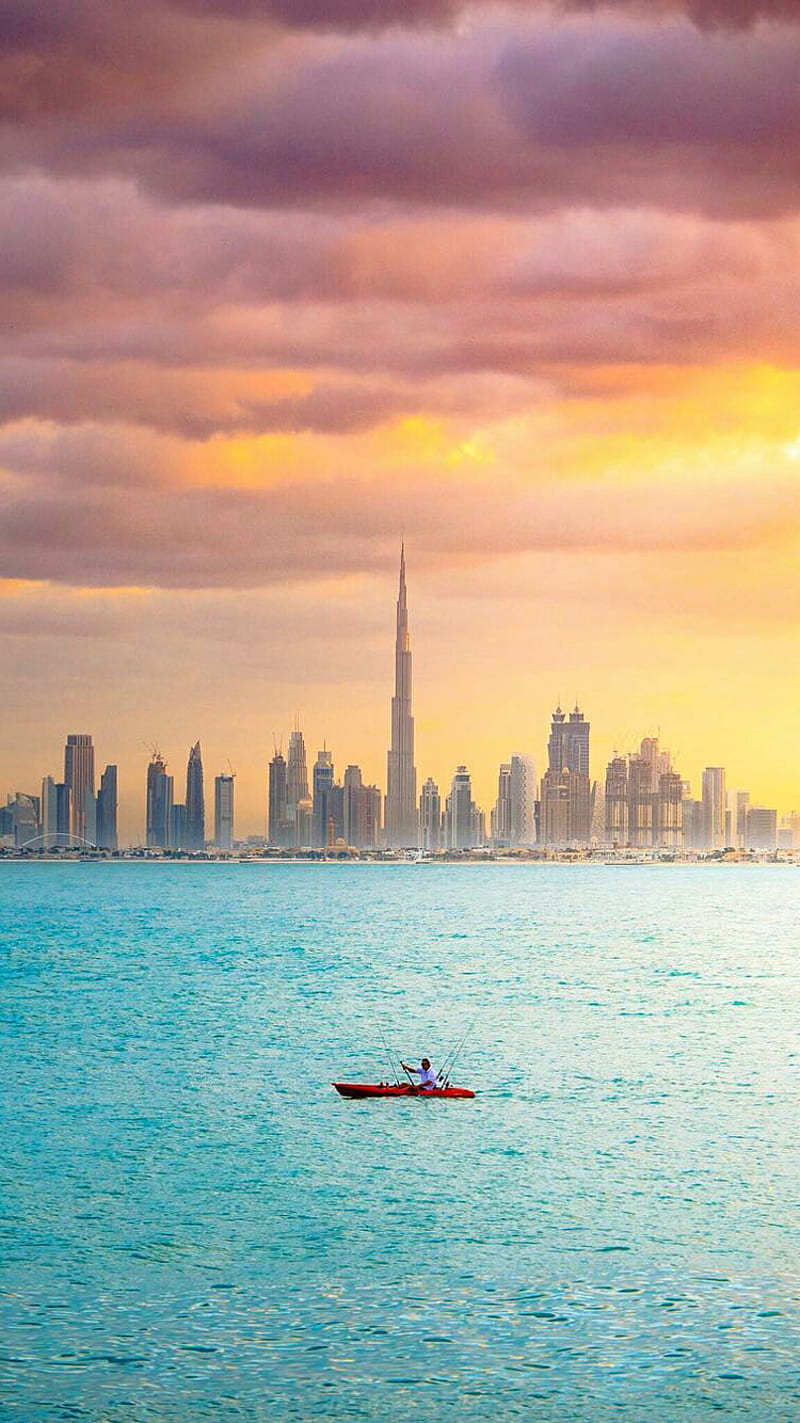 Dubai, bonito, burj khalifa, city, sea, uae, view, HD phone wallpaper