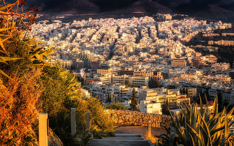 Athens, cityscape, evening, sunset, Greece, HD wallpaper