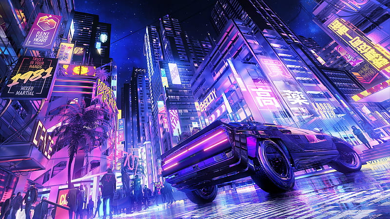 Futuristic Neon City Car Rider, HD wallpaper