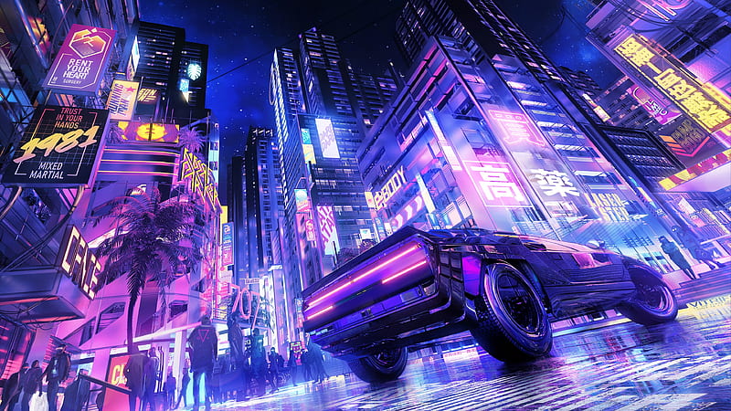 HD wallpaper: digital art, men, city, futuristic, night, neon, science  fiction