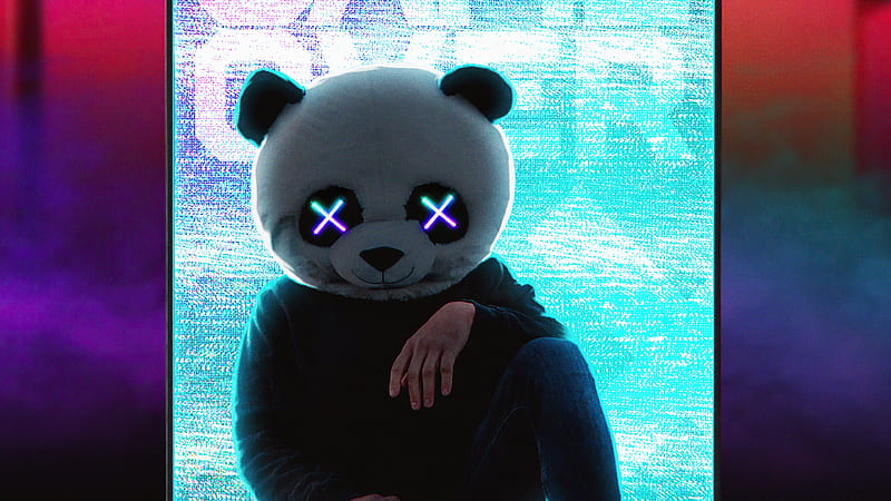 Panda With No Worries, panda, artist, artwork, digital-art, neon, HD wallpaper