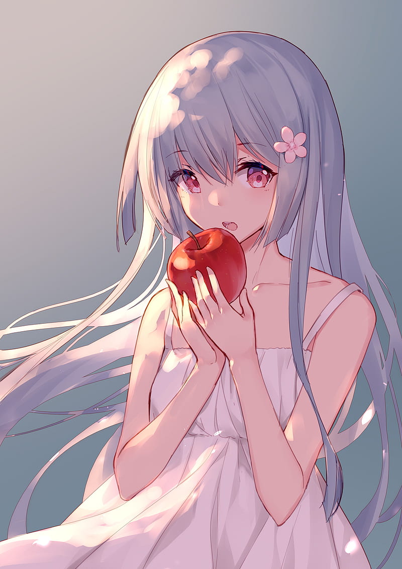 white haired anime girl with red eyes