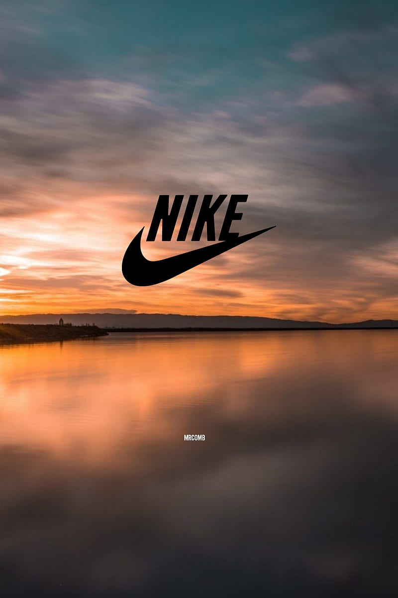 Nike Sunset, background, nature, nike, nike , nike logo, orange, sky, sunset, water, HD phone wallpaper