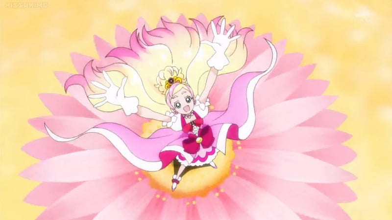 The Princess of Blooming Flowers, pretty, dress, blond, bonito, adorable, sweet, magical girl, blossom, nice, pretty cure, loli, anime, beauty, anime girl, long hair, pink, female, lovely, cure flora, lolita, blonde, smile, blonde hair, smiling, blond hair, happy, flora, cute, kawaii, girl, precure, flower, HD wallpaper