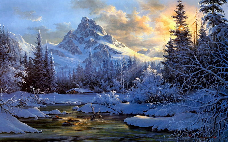 Magic winter, forest, view, colors, bonito, winter, mountain, tree, splendor, snow, color, nature, tiver, landscape, HD wallpaper