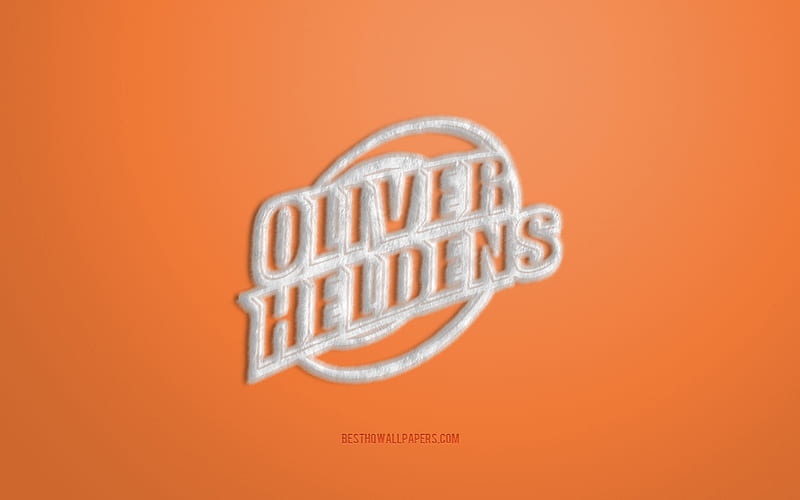 White Oliver Heldens Logo, Orange background, Oliver Heldens 3D logo, Oliver Heldens fur logo, creative fur art, Oliver Heldens emblem, Dutch DJ, Oliver Heldens, HD wallpaper