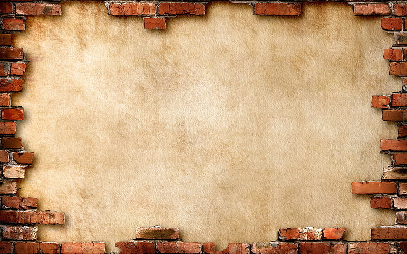 brick frame, old paper background, creative, frame of bricks, old bricks frame, HD wallpaper