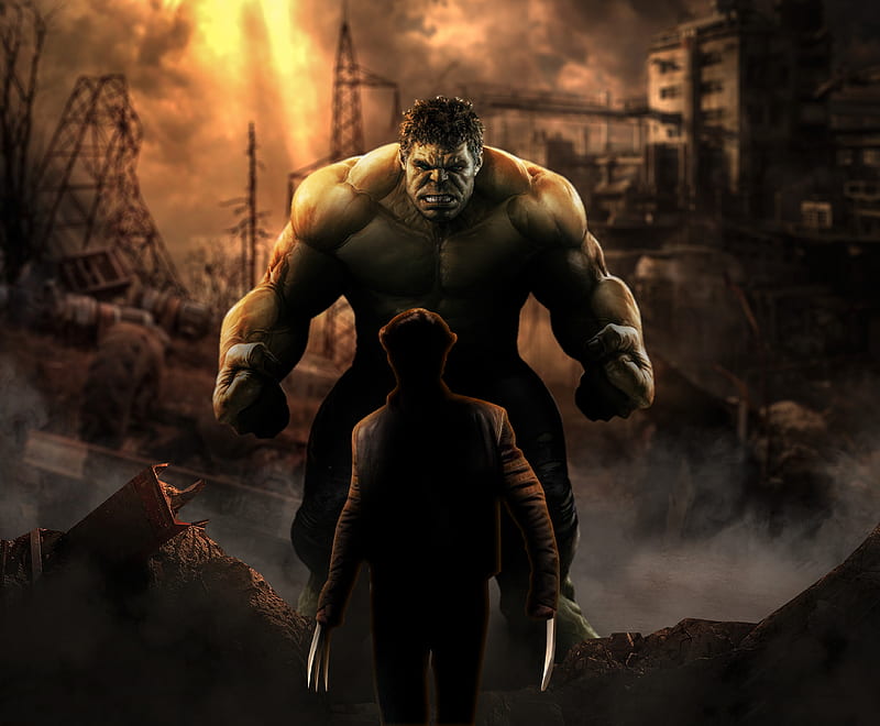 Hulk Vs Wolverine Art, wolverine, hulk, superheroes, artwork, HD wallpaper