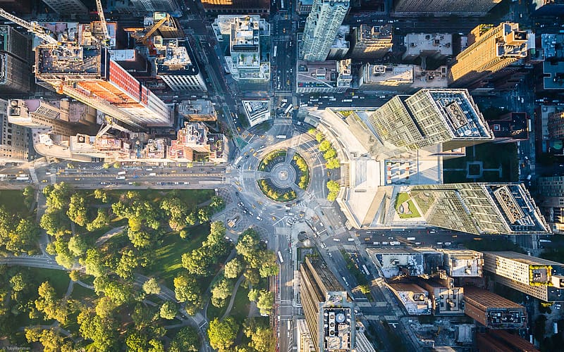 Cities, Usa, City, Building, Park, New York, Aerial, , Columbus Circle, HD wallpaper