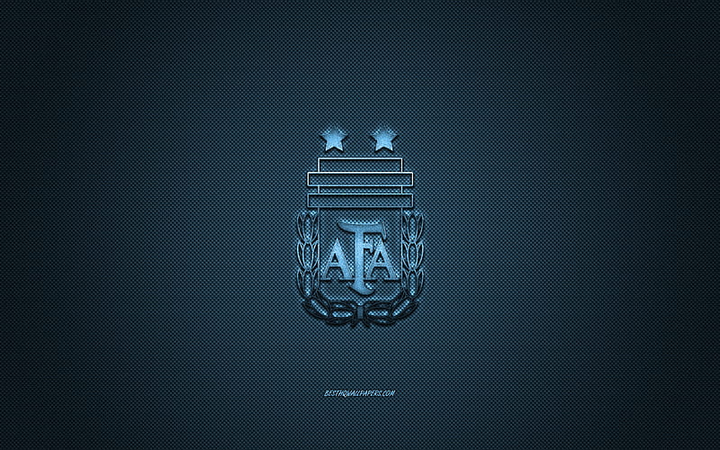 Argentina national football team, emblem, blue logo, blue carbon fiber background, Argentina football team logo, football, Argentina, HD wallpaper