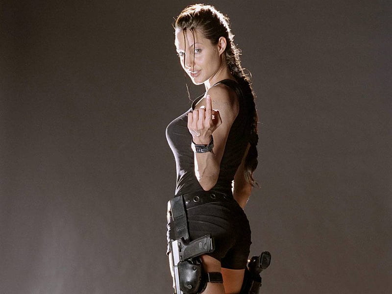 Angelina Jolie as Lara, angelina jolie, babe, bonito, tomb raider, sexy, weapons, actress, lara croft, hot, gorgeous, HD wallpaper