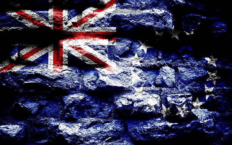 Cook Islands flag, grunge brick texture, Flag of Cook Islands, flag on brick wall, Cook Islands, flags of Oceania countries, HD wallpaper