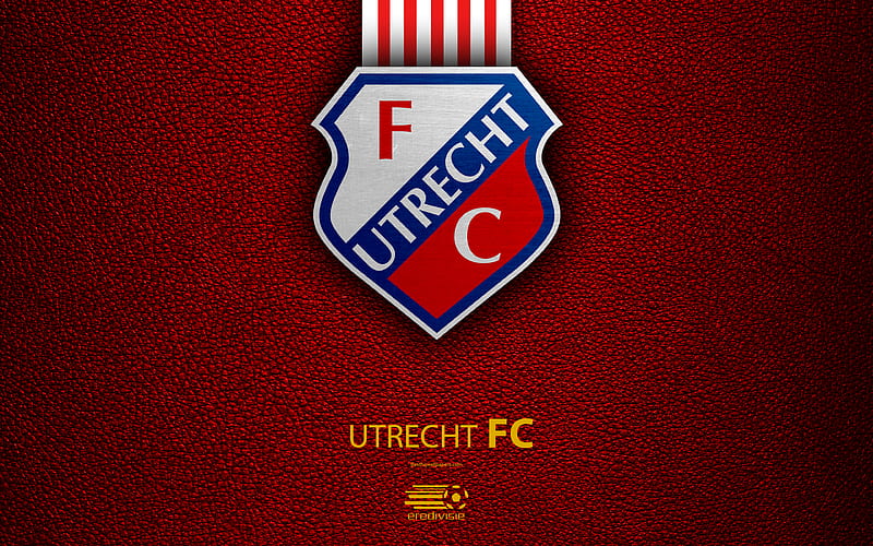 Utrecht FC Dutch football club, leather texture, logo, emblem, Eredivisie, Utrecht, Netherlands, football, Dutch Football Championship, HD wallpaper