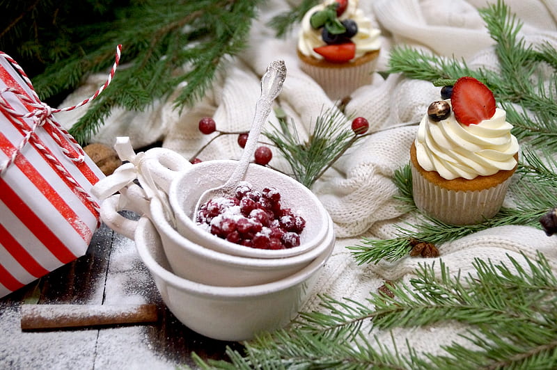 Holiday, Christmas, Berry, Cranberry, Cupcake, HD wallpaper