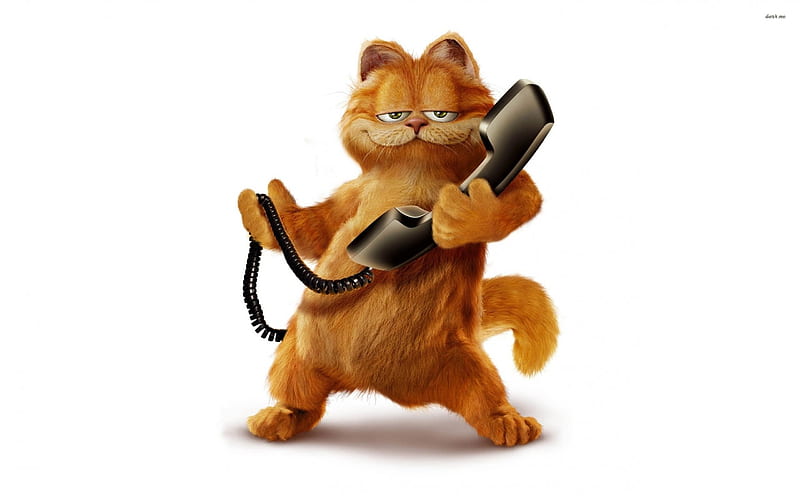 garfield with a phone, call, phone, garfield, cat, HD wallpaper