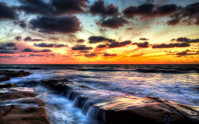 Ocean Waves, bonito, sunset, clouds, sea, splendor, beauty, sunrise ...