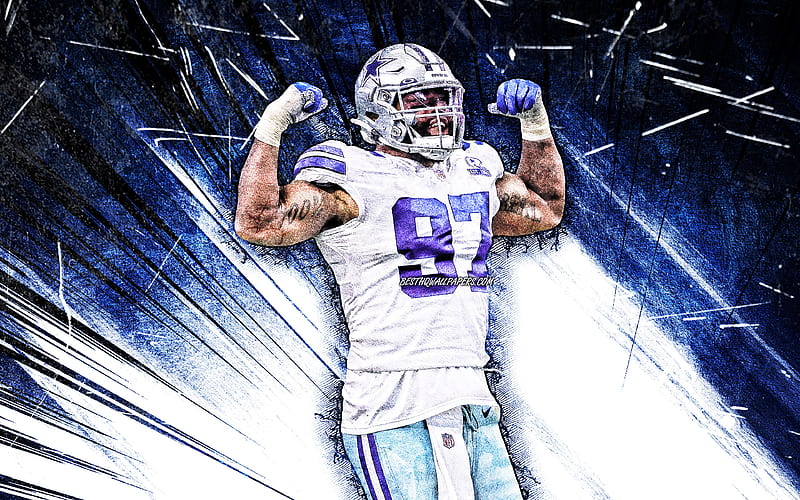 Everson Griffen, grunge art, defensive end, Dallas Cowboys, american football, NFL, blue abstract rays, Everson Griffen Dallas Cowboys, Everson Griffen, HD wallpaper