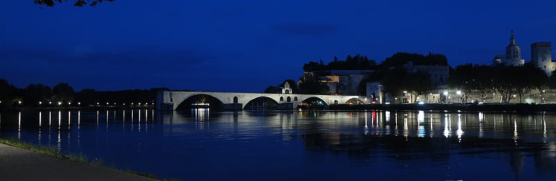 Le Pont D'Avignon. Bridge on River Rhone at Avignon 2, Bridge, Avignon, Rhone, France, Floodlit, HD wallpaper