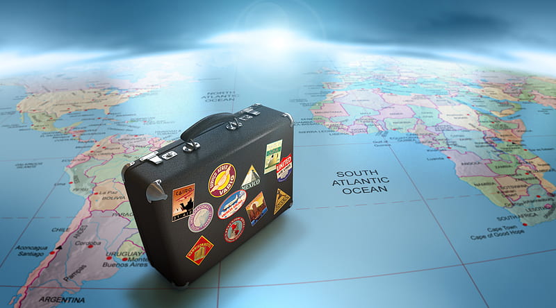 Around The World, world, maps, luggage, countries, bonito, map, suitcase, world map, HD wallpaper