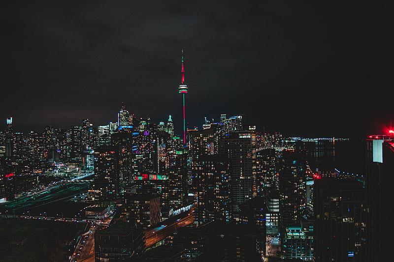 Night city, aerial view, buildings, metropolis, toronto, canada, HD  wallpaper | Peakpx