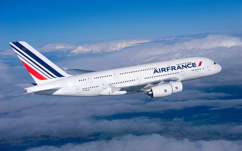 Airbus А380, Air France, largest passenger airliner, twin-aisle aircraft, wide-body aircraft, air travel, airplane in the sky, Airbus, HD wallpaper