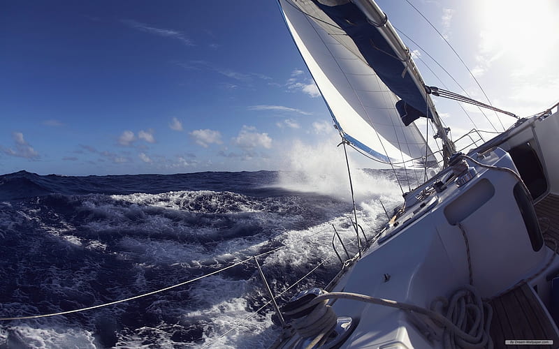 yacht, water, ocean, sail, HD wallpaper