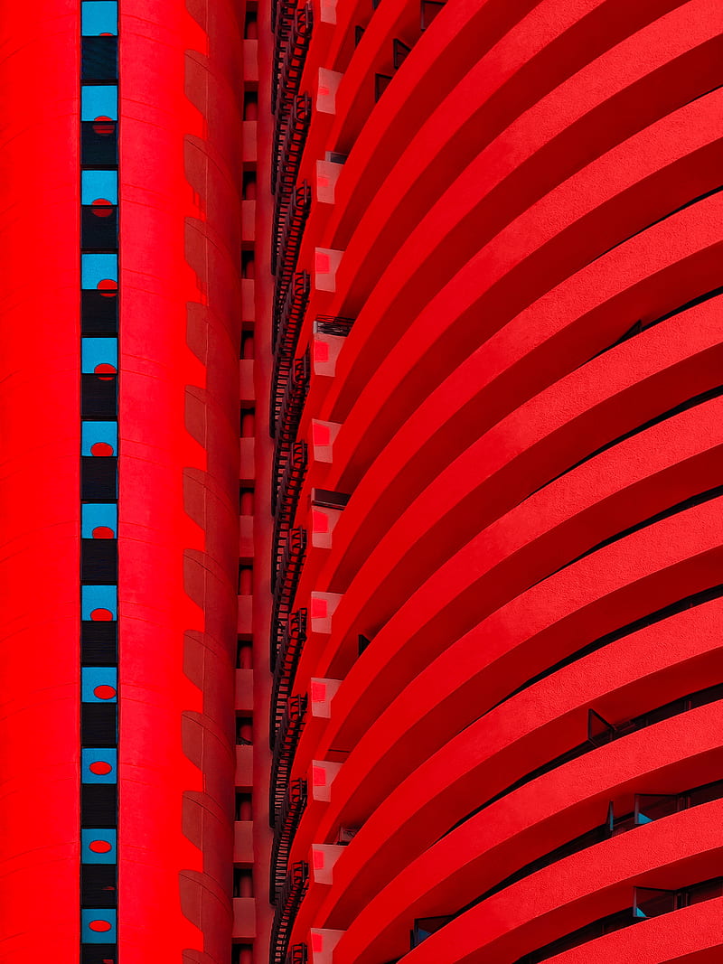 building, facade, balcony, red, HD phone wallpaper