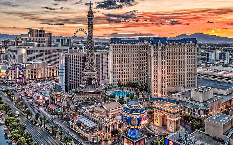 zdjęcia Las Vegas Wieża Eiffla USA Staw Niebo Domy Miasta 1080x1920