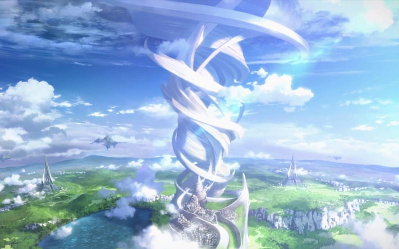 SAO: World Tree, pretty, cloud, scenic, lovely, bonito, sword art online, sky, sweet, sao, fantasy, nice, anime, beauty, scenery, scene, landscape, HD wallpaper