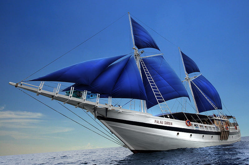 Yacht, 3d, boat, sailing, sea, blue, HD wallpaper