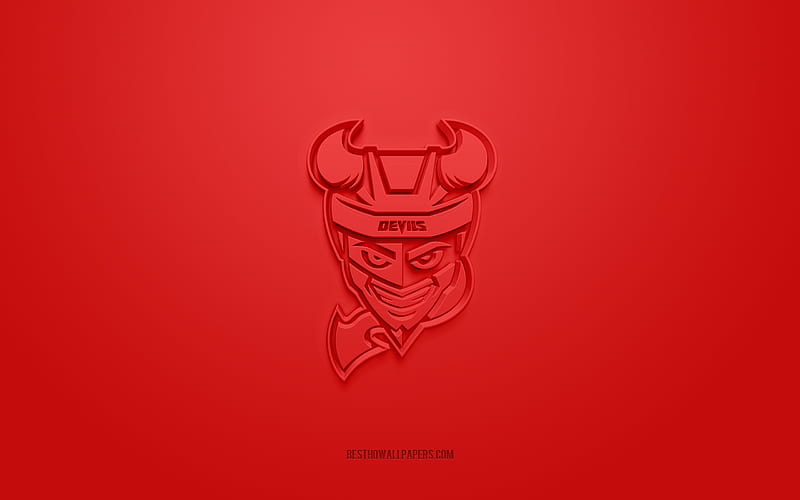 Binghamton Devils, creative 3D logo, red background, AHL, 3d emblem, American Hockey Team, American Hockey League, New York, USA, 3d art, hockey, Binghamton Devils 3d logo, HD wallpaper
