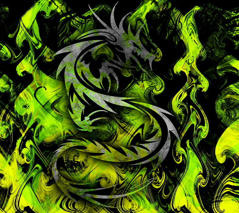 Dragon, abstract, fire, flame, green, HD wallpaper