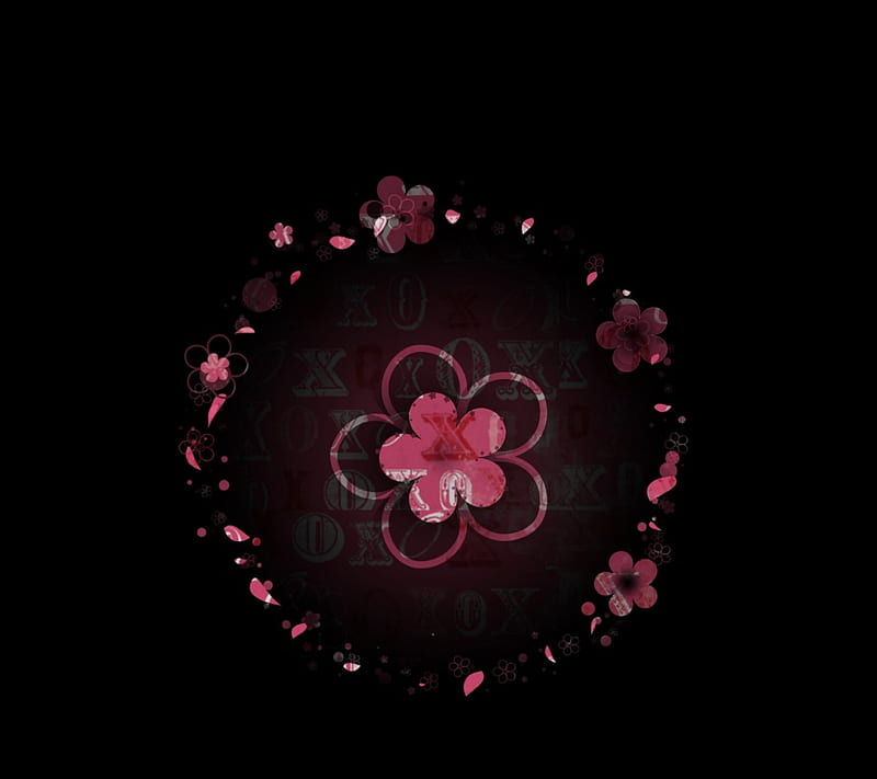 Flower Circle, flowrs, circle, flowers, black, petals, collage, abstract, pink, HD wallpaper
