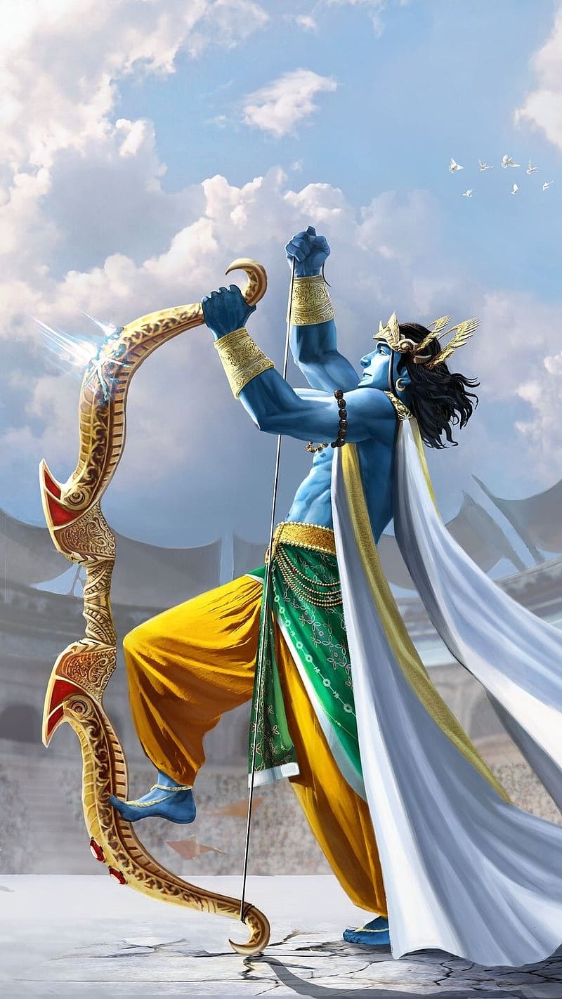 Lord Ram, Standing With Bow, Animation, god, spiritual, HD phone wallpaper
