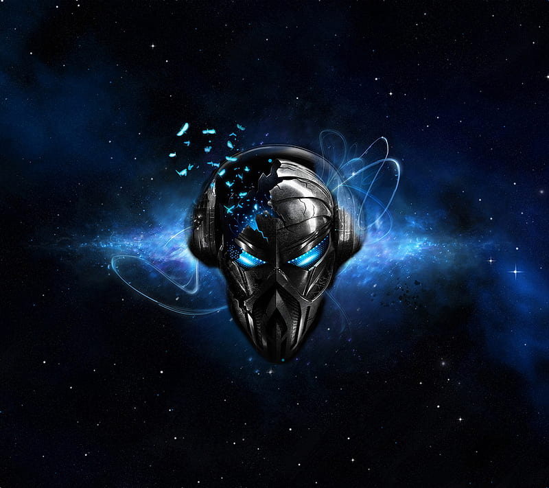 In And Out, face, mask, metal, robot, space, stars, HD wallpaper