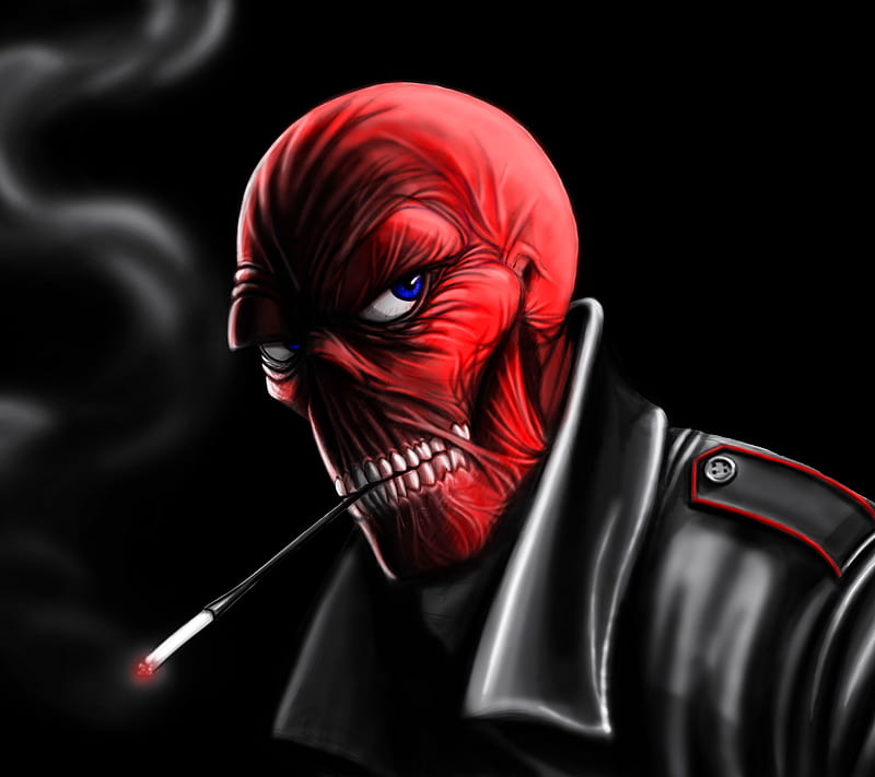 Skull, background, dark, head, red skull, HD wallpaper