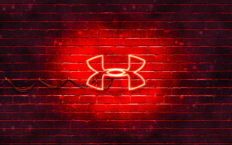 Under Armour red logo red brickwall, Under Armour logo, sports brands, Under Armour neon logo, Under Armour, HD wallpaper