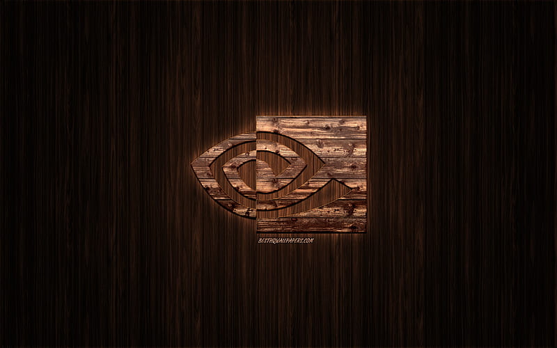 Nvidia logo, wooden logo, wooden background, Nvidia, emblem, brands, wooden art, HD wallpaper