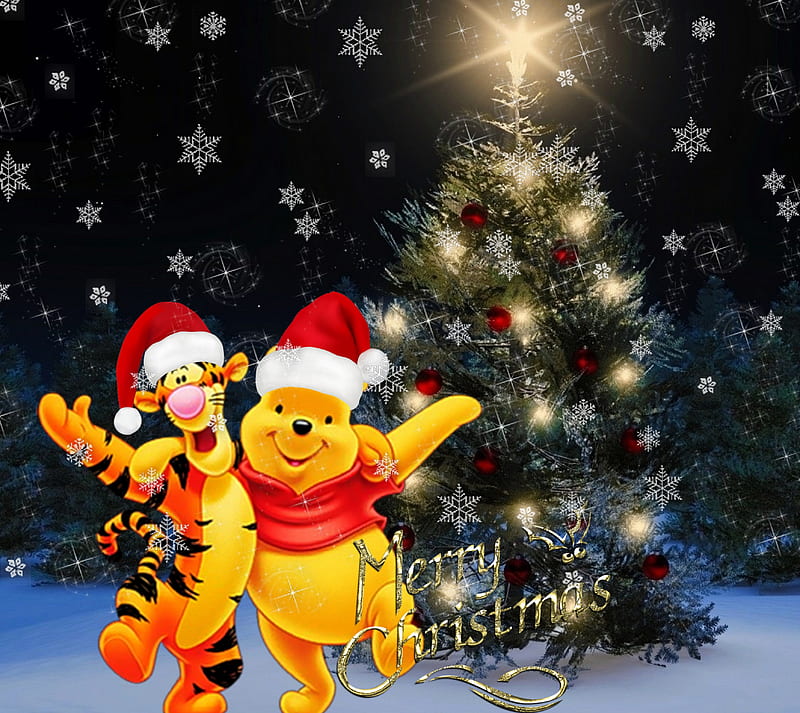 Merry Christmas, christmas night, merry, winnie pooh, xmas, HD wallpaper