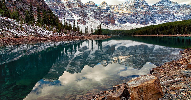 Moraine Lake, Moraine State Park, Canada, rock, park, state, lake, mountain, tree, moraine, nature, reflection, blue, canada, HD wallpaper