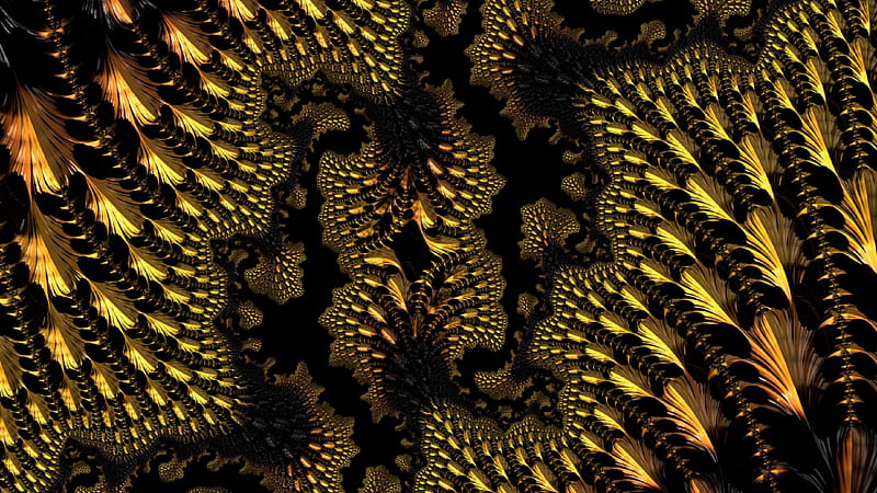 Yellow Black Fractal Abstraction Sinuous Ornate Trippy, HD wallpaper