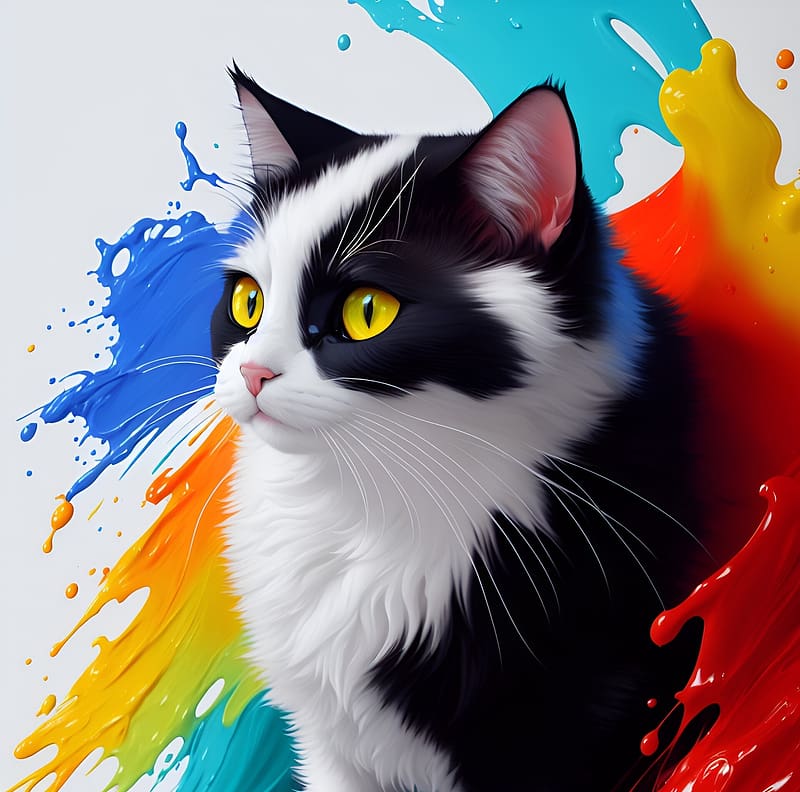 Cat, pisici, art, hammond x, colorful, black, white, HD wallpaper