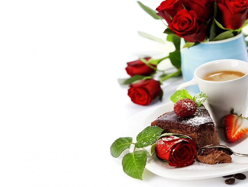 Valentine morning, red, pretty, bonito, valentine, sweet, candies, nice, love, flowers, morning, lovely, romantic, romance, gift, roses, coffee, passion, day, cream, HD wallpaper