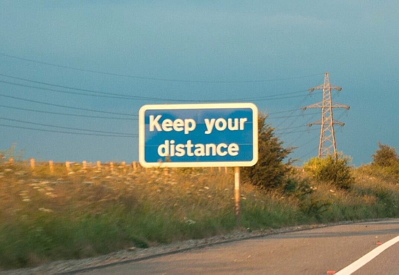 Keep your distance, Sky, Road, Signpost, Pylon, Grass, Tree, HD wallpaper