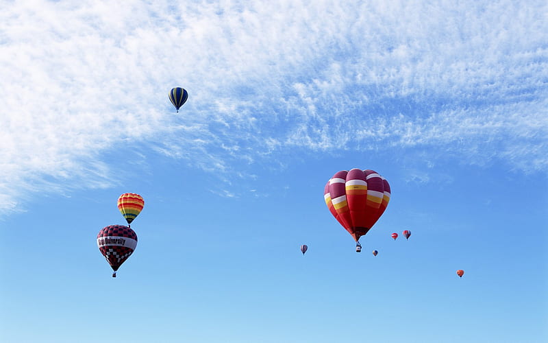 up in the air, fly, balloons, dom, hot air balloons, clouds, sky, blue, HD wallpaper