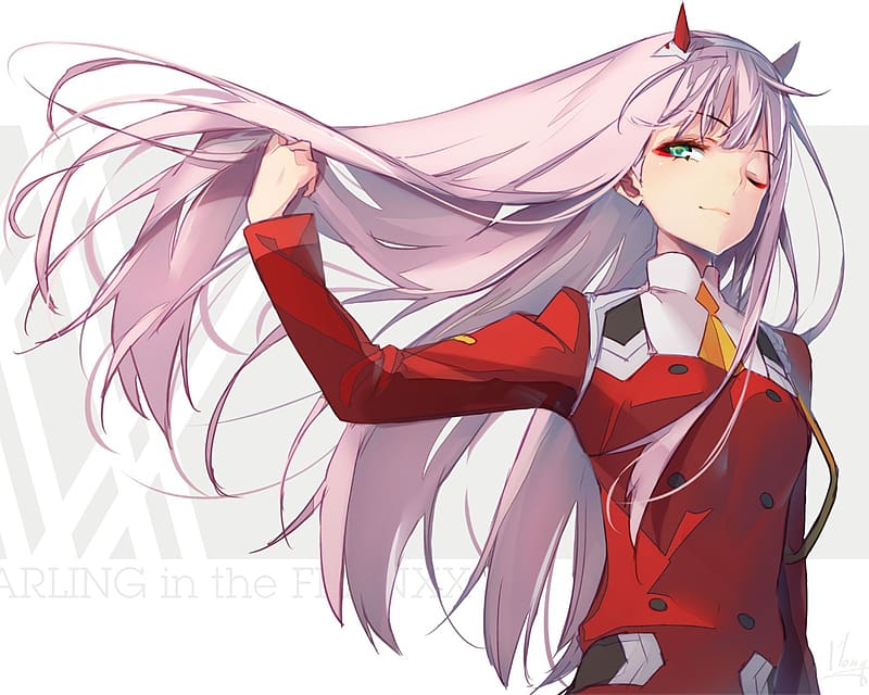 Anime, Horns, Green Eyes, Wink, Pink Hair, Long Hair, Darling In The ...