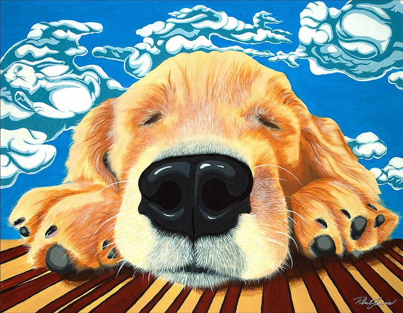 Sleeping dog, art, sleep, merlin, paw, caine, phil lewis, cute, painting,  pictura, HD wallpaper | Peakpx