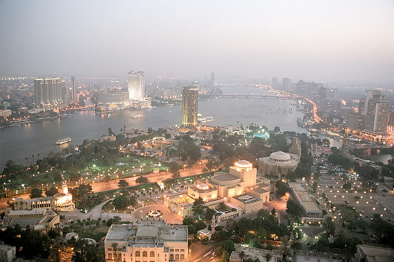 Night view over Cairo, city, view, cairo, egypt, night, HD wallpaper