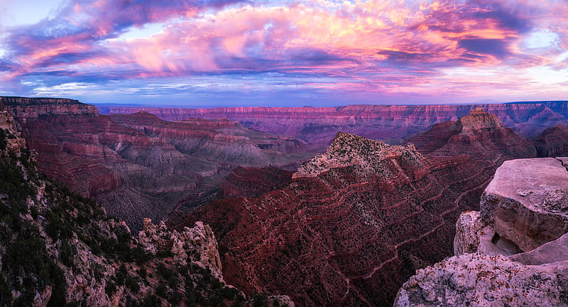 Grand Canyon Sunset Pano, canyon, sunset, nature, HD wallpaper